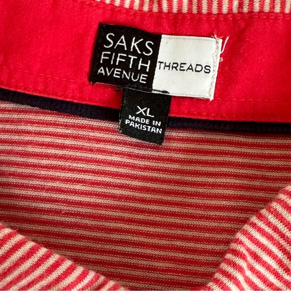 Saks Fifth Avenue Threads Men's Red Thin Stripe Polo Shirt XL - Picture 3 of 4